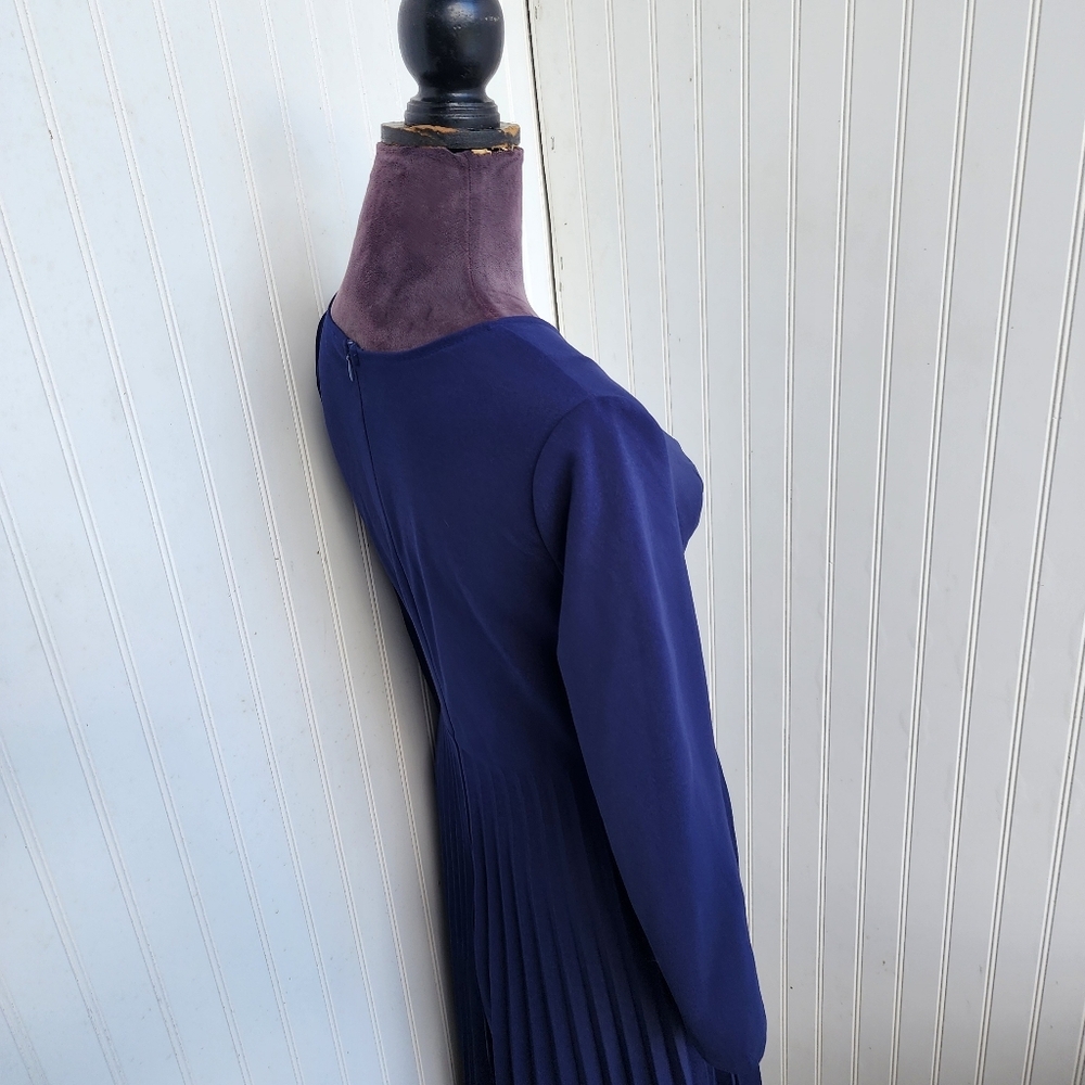 SHEIN Notched Neckline Pleated Hem A-Line Dress  Navy Blue Stretch M - Picture 14 of 16